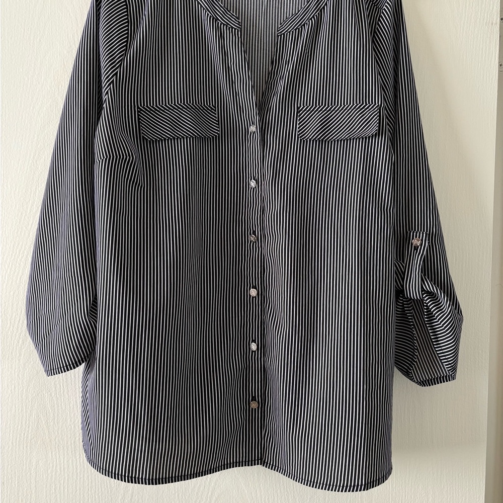 Adrienne Vittadini Black and White Striped Shirt